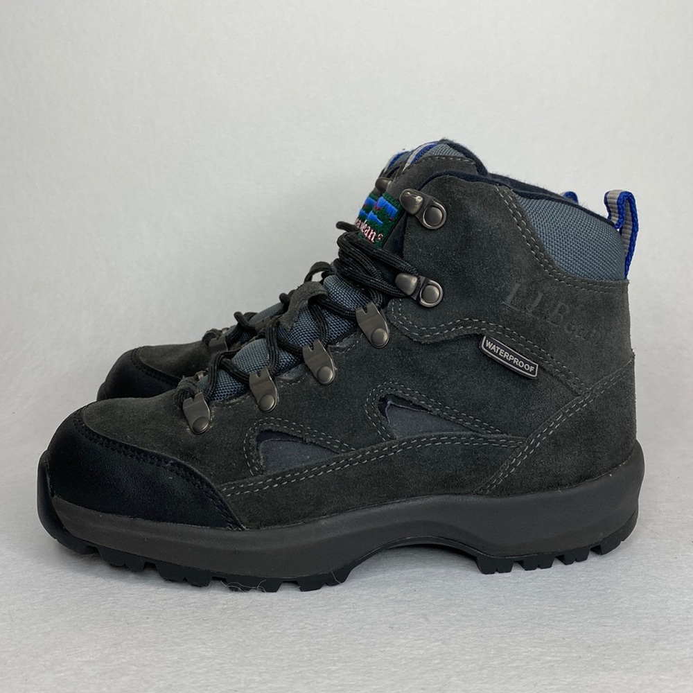 L.L. Bean Waterproof Leather Lace-Up Mid Hiking Boots, Gray, Women's size 6 Wide